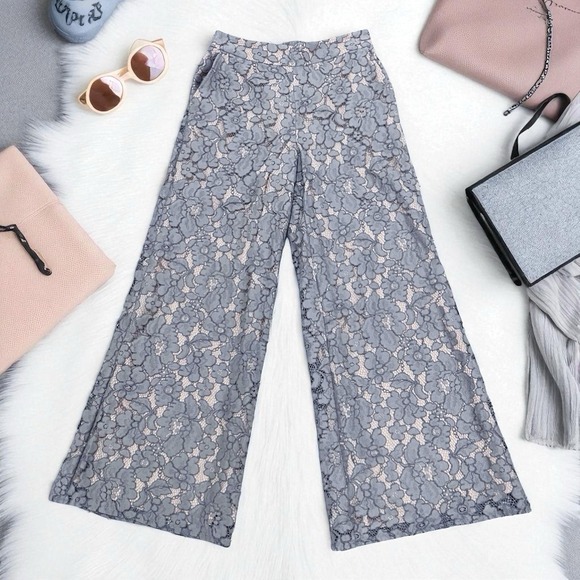 Feather Bone Pants - Anthropologie Size XS FEATHER BONE Lace Wide Leg Pant Gray Luxury Fairycore